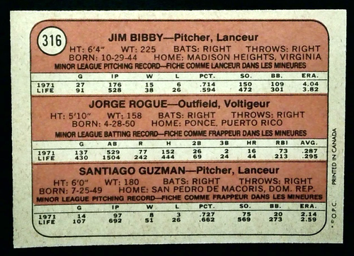 1972 O-Pee-Chee OPC Cardinals Rookie Stars #316 Jim Bibby RC Baseball Card NM - Picture 2 of 2