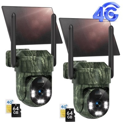 2PCS 4G Cellular Trail Camera Hunting Camera Solar Security Camera No Need WiFi