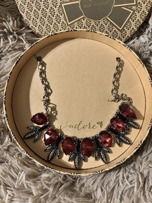 Chloe + Isabel Signed Red Teardrop Crystal Charm Necklace Silver Plated