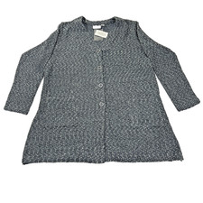 Susan Graver Women  s L Gray Textured Knit Button Front Cardigan Sweater NWT