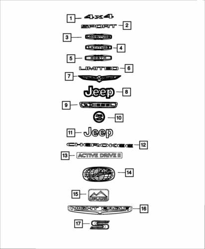 Placa de nombre trasera para Jeep Cherokee 2019-2022 (N/P 68291191AA)