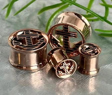 PAIR Anchor Rose Gold Plated Double Flare Tunnels Plugs Earlets Gauges