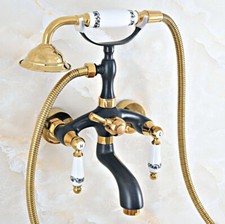 Black Gold Brass Wall Mounted Clawfoot Bath Tub Faucet Hand Shower Mixer Tap