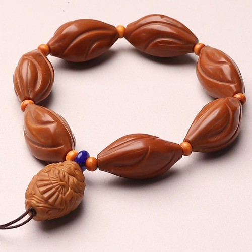 Bracciale intagliato fossa oliva perline Zhong Kui ciondolo anello singolo unisex corda a mano - Foto 11 di 12