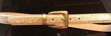 Vtg MCM Belt Leather Platinum Gold String Confetti Atomic Goldtone Buckle M