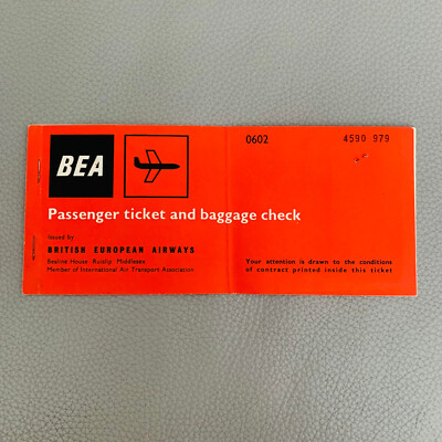 Vintage 1965 BEA (British European Airways) Flight Ticket Aviation Memorabilia