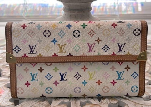 Louis Vuitton White Multicolor Portefeuil Sarah Wallet - 100% Authentic