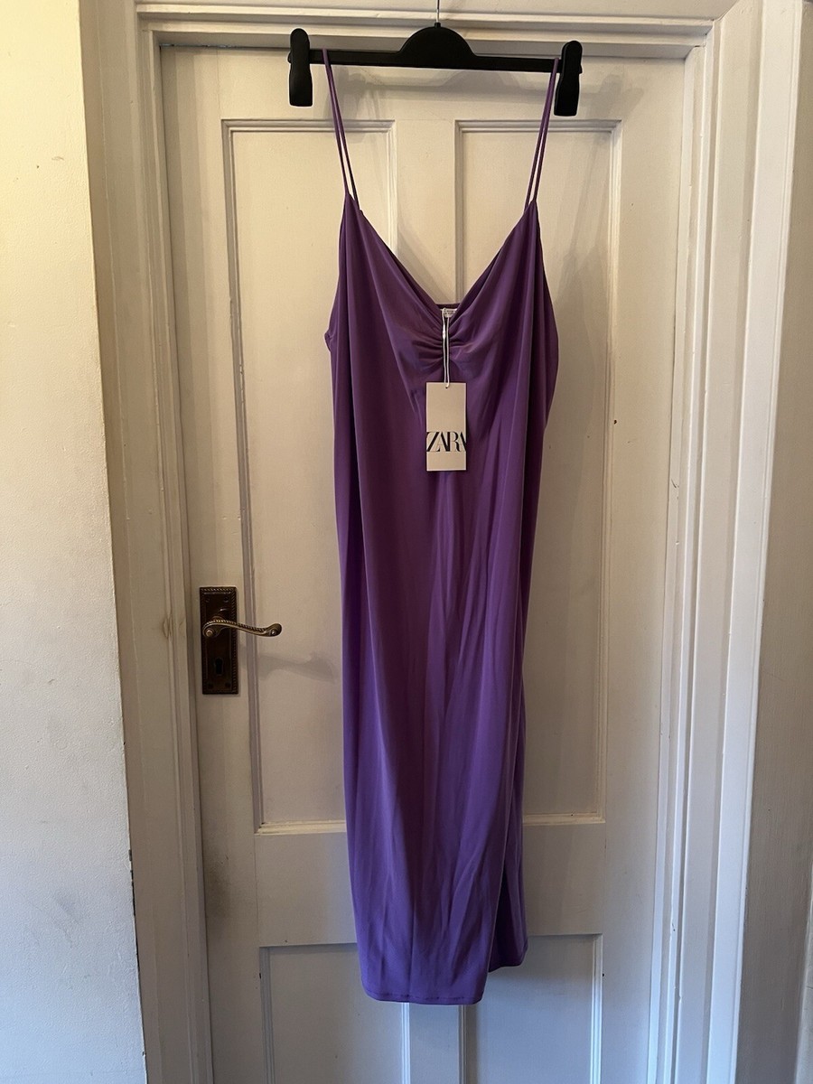 purple midi dress zara Zara Violet Purple Faux Satin Midi Dress; Size XS