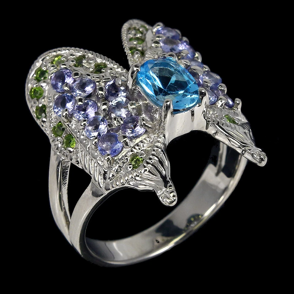 Anello In Argento Sterling 925 Ovale Con Topazio Blu 7x5mm Gemma Di Tanzanite - Immagine 2 di 4