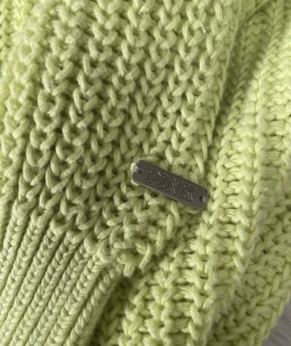 Victoria’s Secret PINK Cable Knit Sweater Lime Green V-neck LARGE Pullover NEW - Picture 4 of 6
