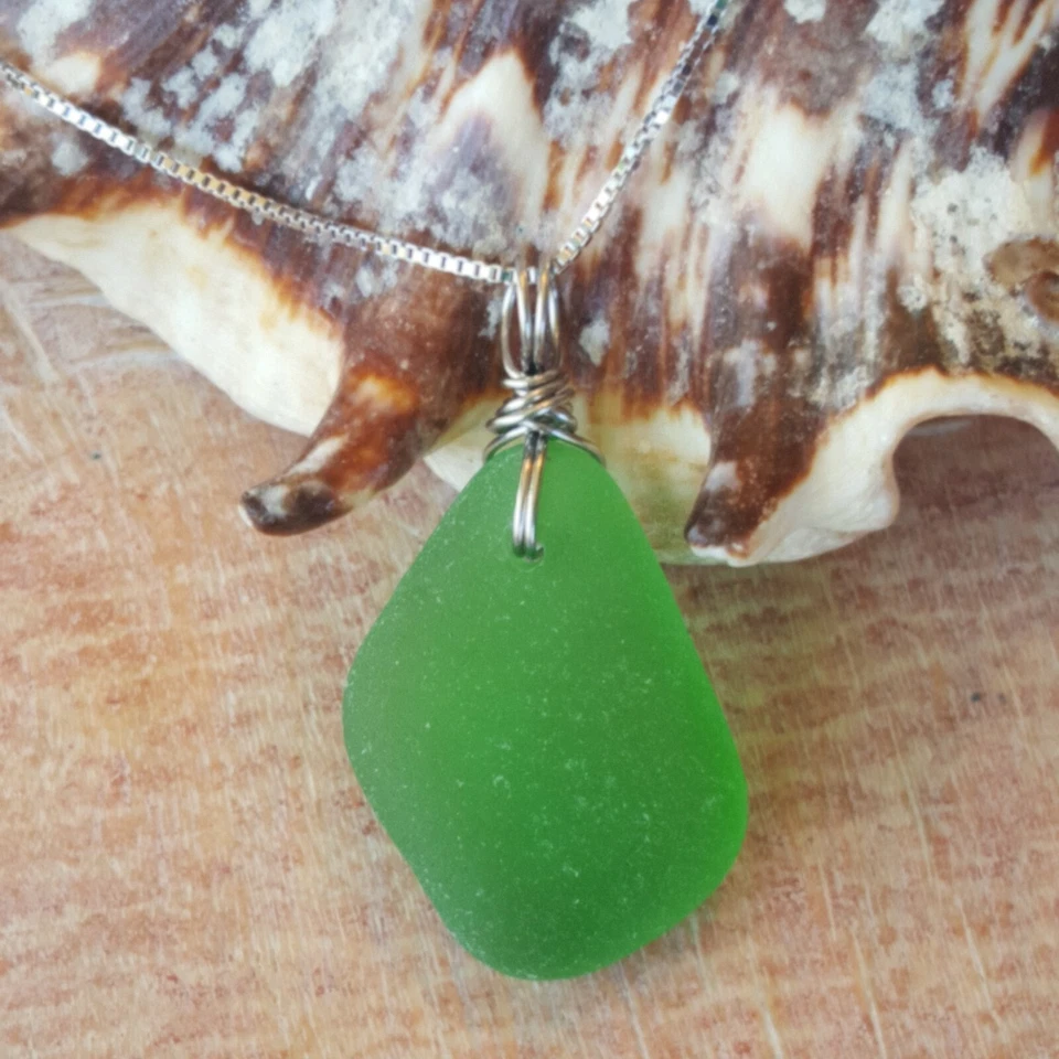 Collar de cristal de mar 925 cadena de caja de plata Aloha verde más brillante elegante Hawaii Foto 3 de 4