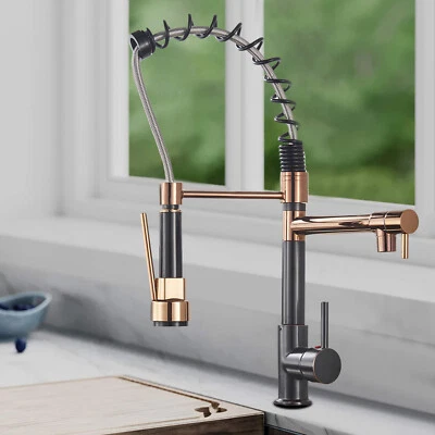 TOPSHOWER Black&Rose Gold Kitchen Sink Faucet Pull Down Sprayer Single Handle Mixer Tap