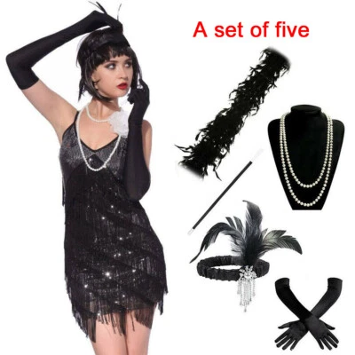 5X Set Ladies 1920'S Charleston Gatsby Fancy Dress Accessories Flapper Costume