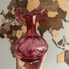 Fenton Vintage Authentic 1960’s Pink Cranberry Coin Dot 8" Ruffle Glass Vase