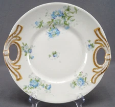 Guerin Limoges France Blue Carnation Flowers & Gold Cake Plate C. 1900 - 1932