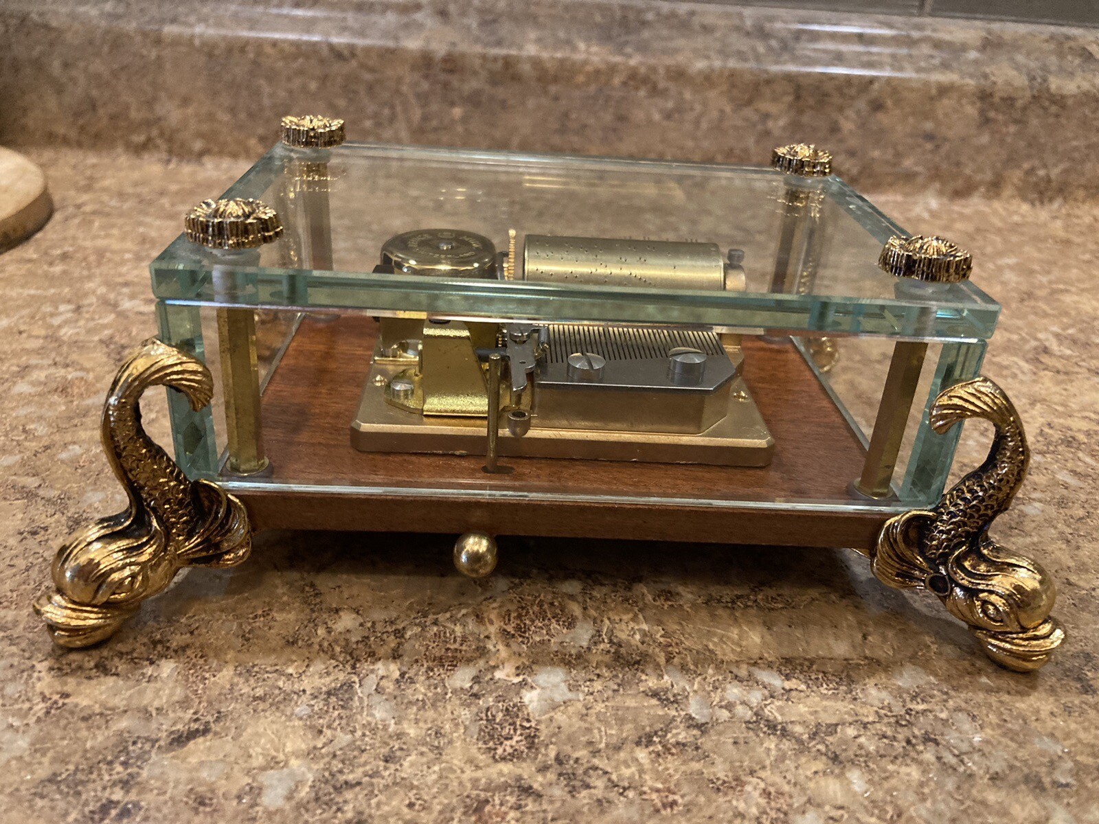 Excellent Reuge Crystal Glass Music Box The Music Of The Night 36