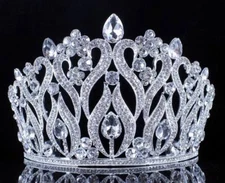 TULIP CLEAR AUSTRIAN CRYSTAL RHINESTONE TIARA CROWN HAIR COMBS BRIDAL PROM T2157