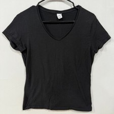 Hanes Women  s S Black V-Neck Short Sleeve T-Shirt
