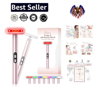 Rose Golden LED Facial Massager: 7 Color Light Therapy for Skin Rejuvenation