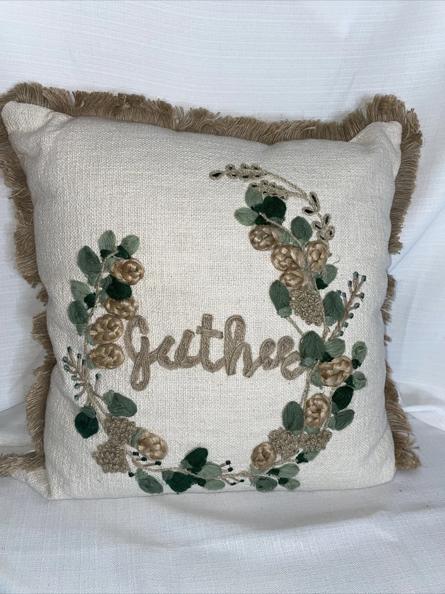 AMAN Throw Pillow GATHER Wreath Fringe Border Ornate