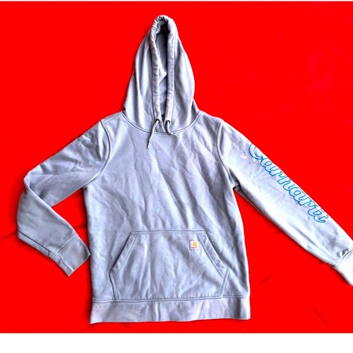 Carhartt Hoodie Pullover Sweatshirt Spell Out Logo Gray Activewear Sz M