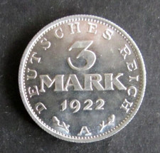 Deutsches Reich Münzen 1922 3 Mark mit Stempelglanz