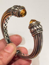 Vintage Sterling Silver Bracelet By Lagos Caviar Citrine  750 Yellow Gold