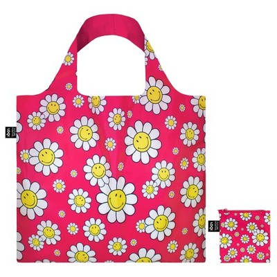 LOQI Smiley Flowers Raspberry Medium Recycled Bag, raspberry