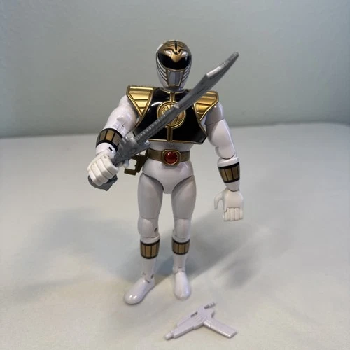 Vintage 1993 Bandai White Mighty Morphin Power Rangers 8" Action Figure &weapons