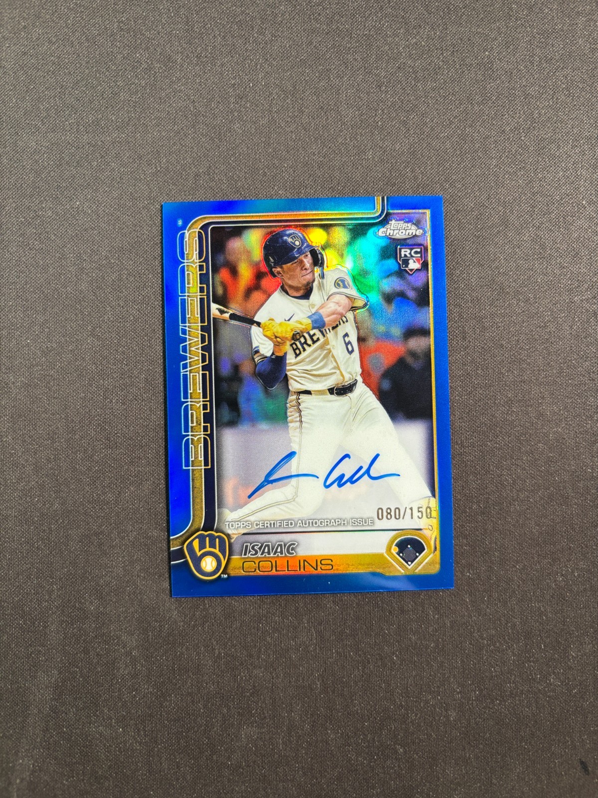 2025 Topps Chrome Isaac Collins Rc Rookie Blue Refractor Auto 080/150 BJFJW