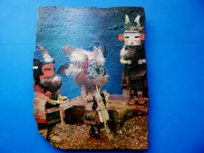 Kachinas Hand Painted on Stone Wall Plaque Aha Ahola Ahol Mana Hopi Mythology