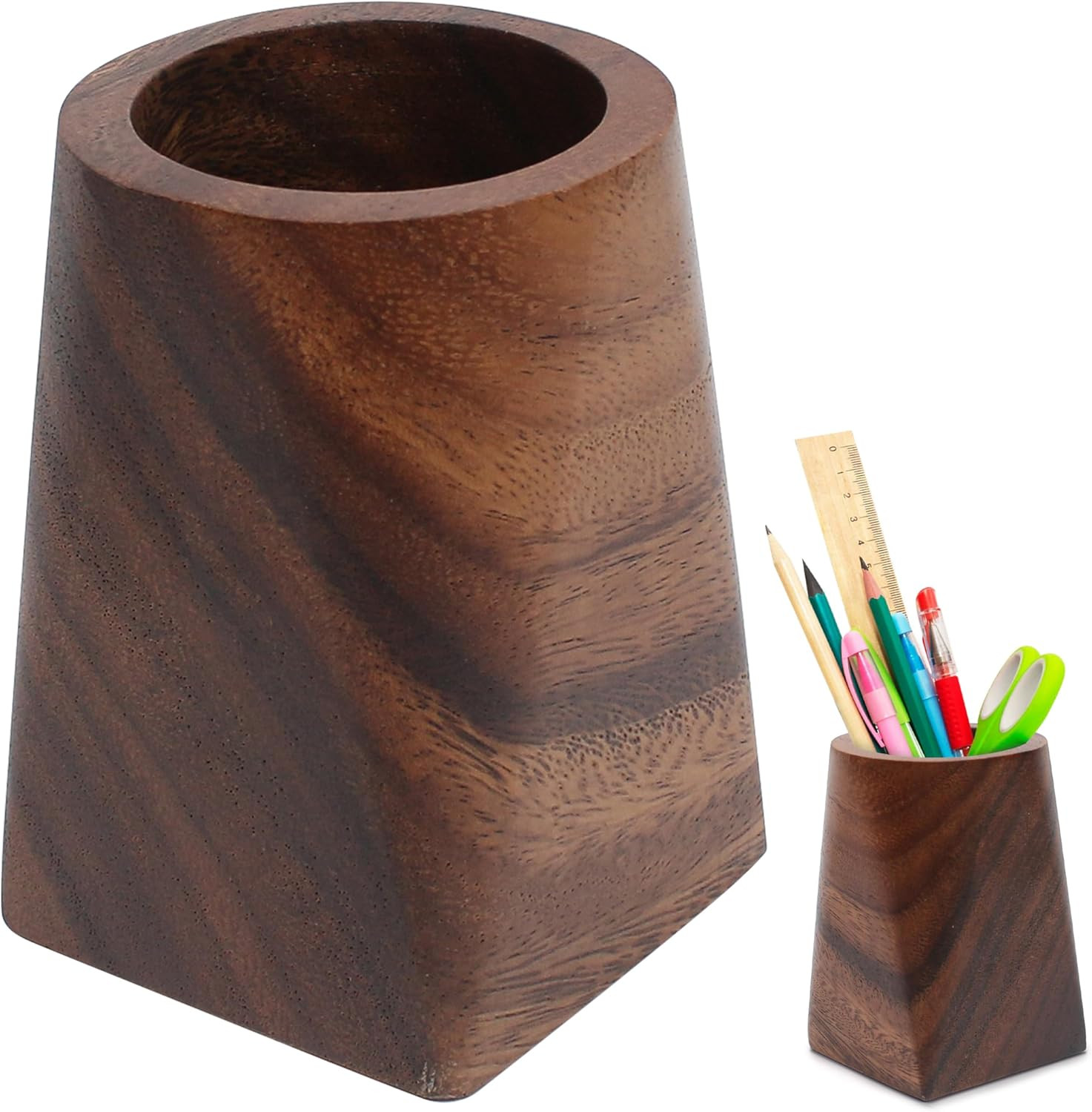 Holder, Walnut Wood Pen Cup, Desk Accessories, 4 Inch Organizer Ca