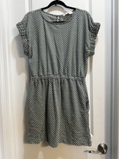 Loft Green Print Mini Dress Large Pet Round Neck Cap Sleeve Elastic Waist 32”