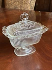 Indiana Glass Clear Lace Edged Footed Candy Dish with Lid