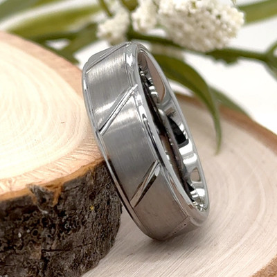 Geometric Trapezoid Design Band 9mm Glossy Silver Tungsten Ring For Christmas