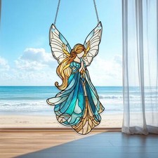Angel Stained Acrylic Suncatcher, Guardian Angel Decor, Spiritual Light Catcher