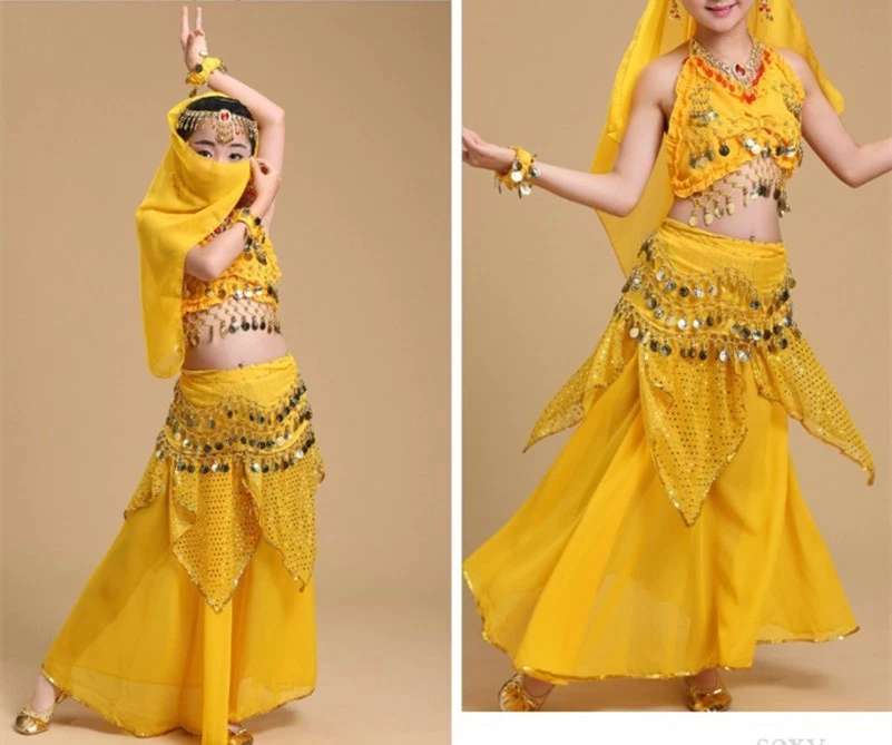 Kids Girls Belly Dance Costume Skirt Outfit Performance Clothing +Accessories - Image 3 of 4