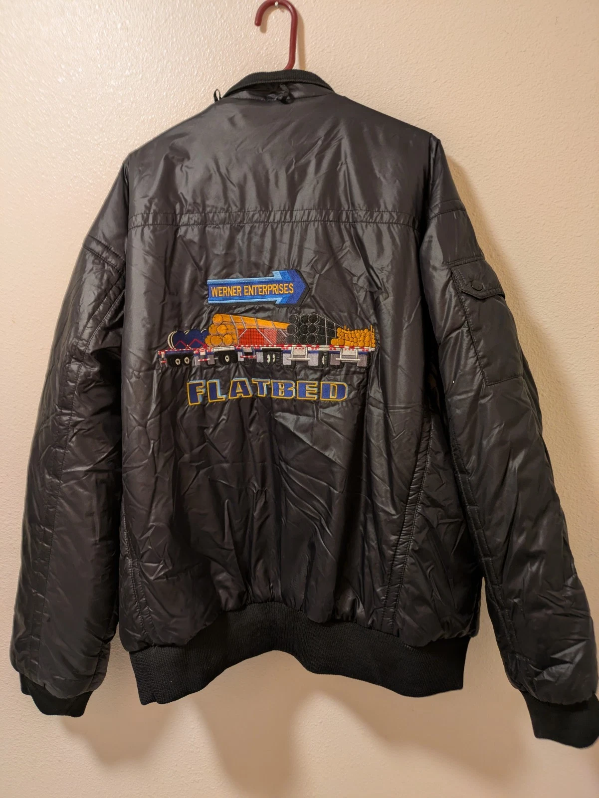 Werner Enterprises Black Trucker Puffer Bomber Jacket "Flatbed" Size 4XL Mint
