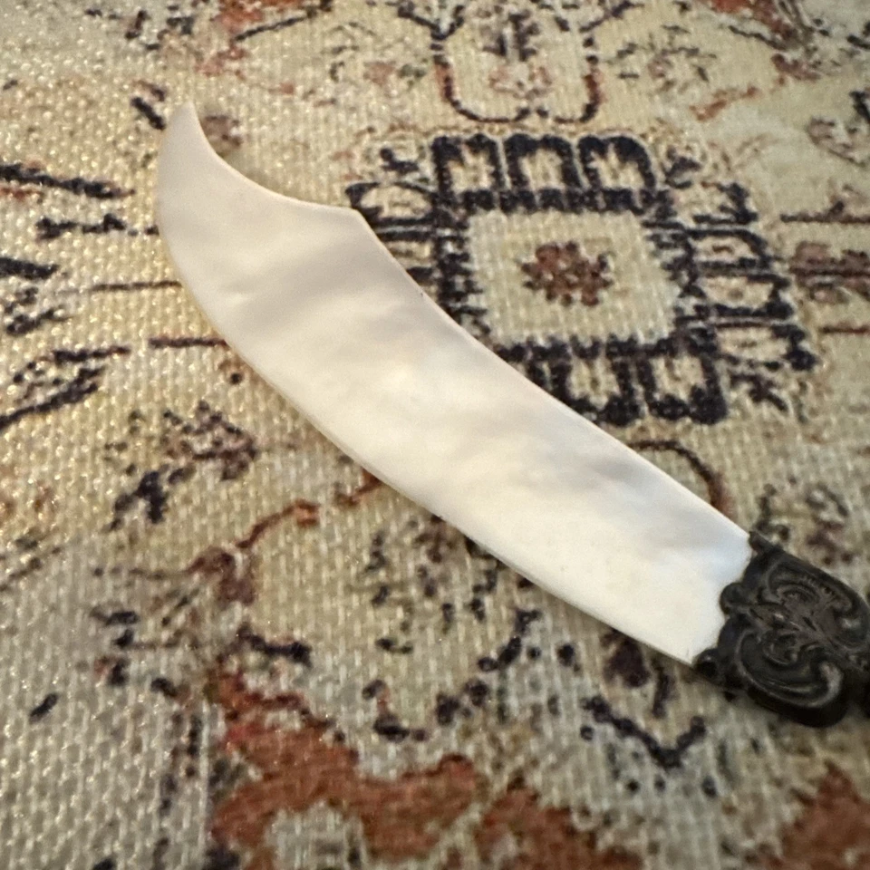 Antique 7" Caviar Knife / Letter Opener Mother of Pearl W Sterling Silver Handle - Image 4 of 4