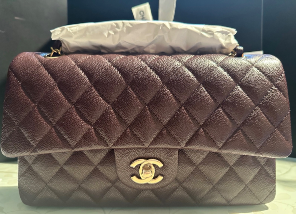 New REV 25A CHANEL Medium Classic 11.12 Flap Dark Brown Caviar Bag