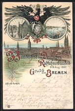 Litografia Brema, Bicicletta Festa Federale della Federazione Ciclistica Tedesca 1897, Mar 