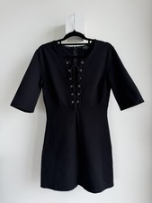 Bardot Black Lace Up Mini Dress Size 10 Stretch Fitted Bodycon Party Cocktail
