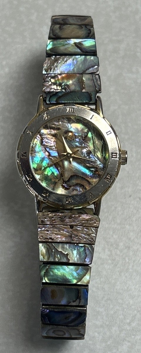 Vtg L.A. Express Watch Working Gear Women Gold Tone Abalone Facet Crystal Japan Vintage LA Express Quartz Watch Women Abalone Gold Tone  main image 3