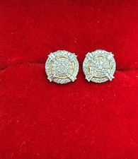 10K Gold Genuine Cluster Diamond Halo Round Studs Earrings .25ct 8mm