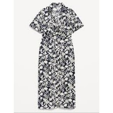 Old Navy Waist-Defined Midi Shirt Dress Navy Blue White Floral Plus Size XXL