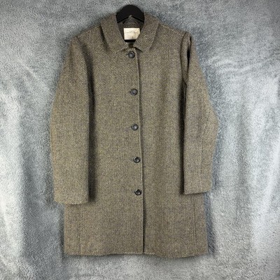 Seasalt Wood Cabin Coat Wool Blend Grey Yellow Knit Womens Size 16 Preppy Casual