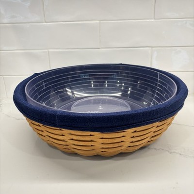 Longaberger Serve Around Basket With protector + 2 fabric liners For Chips & Dip