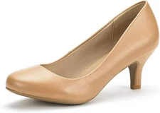 DREAM PAIRS Women's Dress Comfortable Low Heel Pump Shoes, Size 7, Color Taupe