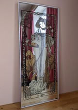 70s Vintage Mucha Mirror 34cm x 82cm Autumn Four Seasons Woman Art Nouveau Large