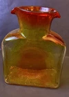 Vintage Blenko Art Glass Water Bottle Amberina Double Spout - 8" Tall